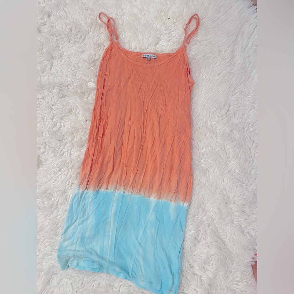 Tiare Hawaii Mini Dress Ladies S/M coral and blue